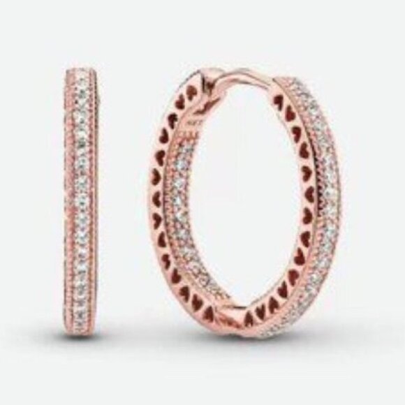 Pandora Sparkle and Hearts Hoop Earrings - Picture 1 of 2